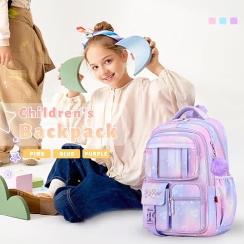 Lanola Girls Backpack, Kawaii Cute Kids Backpack for Teen Students Lightweight Water Resistant BookBag for Elementary Primary School - Blue - color: Blue