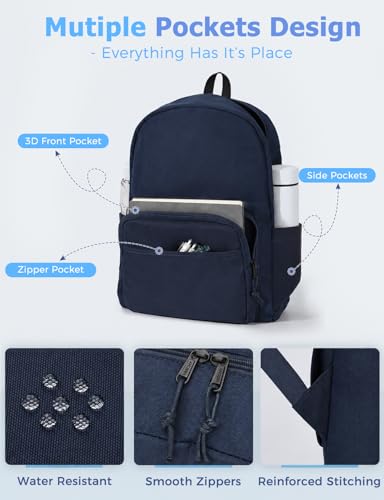 VASCHY School Backpacks, Lightweight Bookbag Schoolbag for Boys Girls Casual Basic Simple Daypack for Men Women Navy - color: Navy