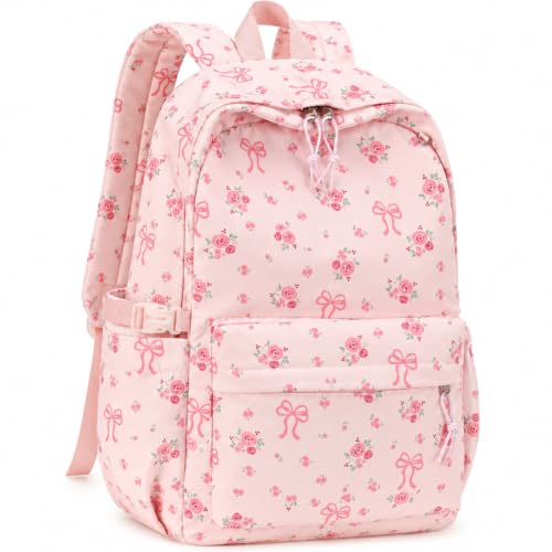 LOIDOU Girls Backpack for Kids Cute School Bookbag - color: Flower Bow, size: L-17"
