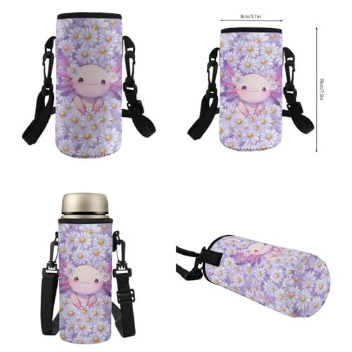 Flashideas Daisy Axolotl Backpack for Girls Kids Backpack with Lunch Box Stainless Steel Water Bottle and Water Bottle Bag 4Pcs Set 17" Large Capacity Elementary Bookbag with Compartments for School - color: Daisy Axolotl-4