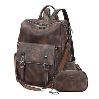 AGLOD Backpack Purse for Women PU Leather Back Packs Designer Ladies Shoulder Bag Fashion Faux Work Travel Handbags - color: Two-toned Coffee