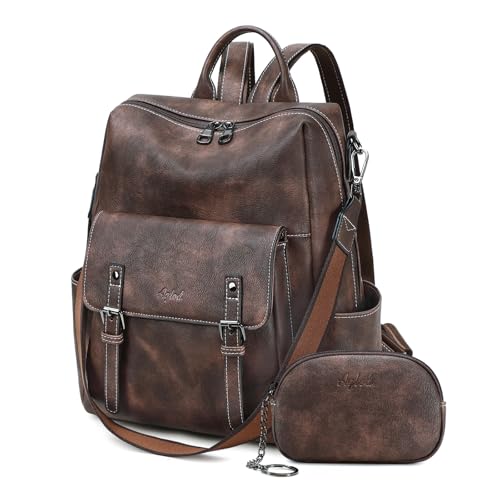 AGLOD Backpack Purse for Women PU Leather Back Packs Designer Ladies Shoulder Bag Fashion Faux Work Travel Handbags - color: Two-toned Coffee