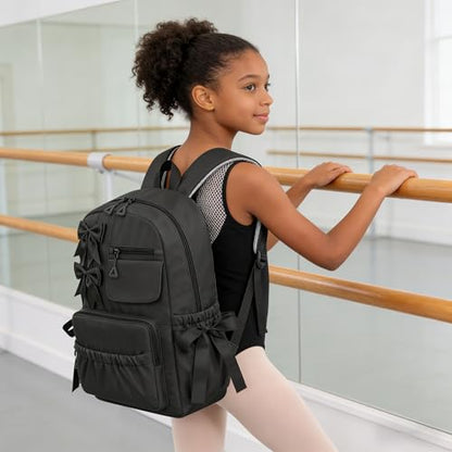Girls High Middle School Backpack with Bows for Kids Kawaii Coquette Bookbag 5-12 - color: Black, size: Large (17"h)
