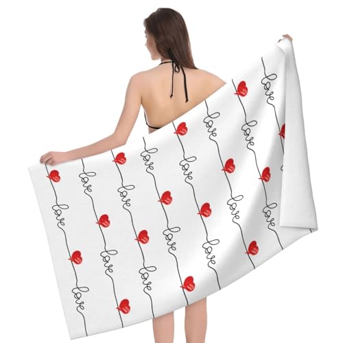 Valentine Love Hearts Beach Towel, Romantic Wedding Anniversary Bath Towels, Quick Dry Absorbent Microfiber Swim Yoga Pool Lightweight Beach Accessories, 30x60 Inch/ 77X153cm - color: Love Hearts
