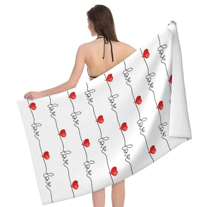 Valentine Love Hearts Beach Towel, Romantic Wedding Anniversary Bath Towels, Quick Dry Absorbent Microfiber Swim Yoga Pool Lightweight Beach Accessories, 30x60 Inch/ 77X153cm - color: Love Hearts