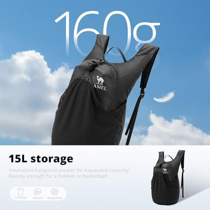 CAMEL CROWN Foldable Hiking Backpack Lightweight Travel Backpack Waterproof Small packable backpack Men's and Women's Black-15L - color: Black-15l