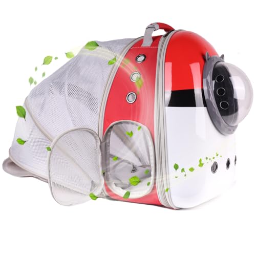 Back Expandable Cat Carrier Backpack for Cats Kitten Small Puppy, Airline Approved Cat Bubble Backpack, Space Capsule Astronaut Carrier - color: Red