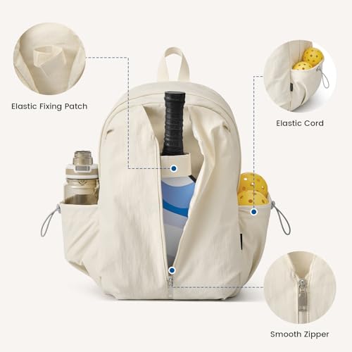 G4Free 20L Pickleball Bag for Women, Pickleball Paddle Backpack with Fence Hook, Work Travle Bag with 15" Laptop Compartment-Beige - color: Beige