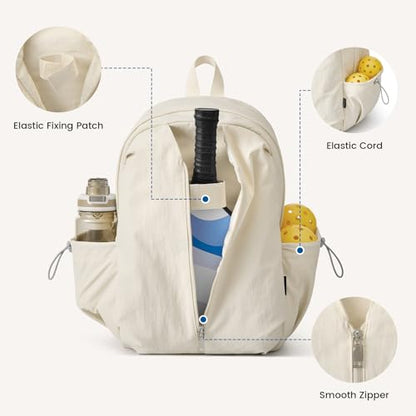 G4Free 20L Pickleball Bag for Women, Pickleball Paddle Backpack with Fence Hook, Work Travle Bag with 15" Laptop Compartment-Beige - color: Beige