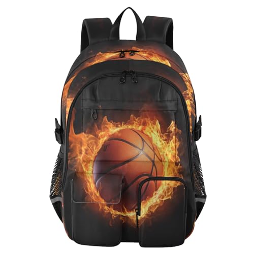 Bolaz Flame Basketball Travel Backpack 14 Inch Laptop Computer Bag Sturdy School Bag College Bookbag