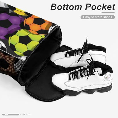 Colorful Soccer Balls Sports Bundle Pocket Wet Dry Separation Backpack