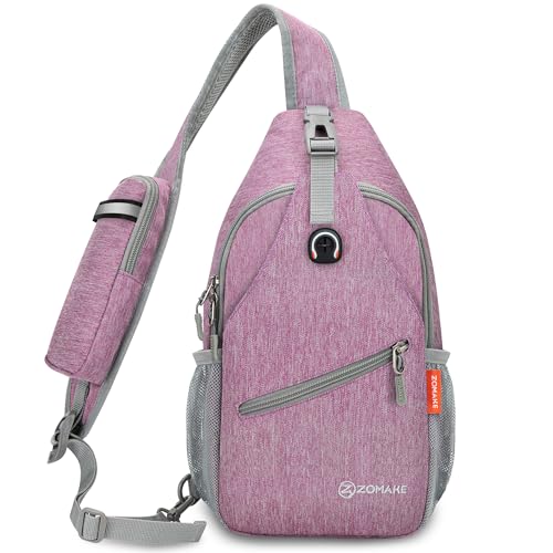 ZOMAKE Sling Bag,Small Crossbody Sling Backpack,Water Resistant Shoulder Daypack for Travel,Anti Thief Chest Bag for Hiking(Light Purple) - color: Light Purple