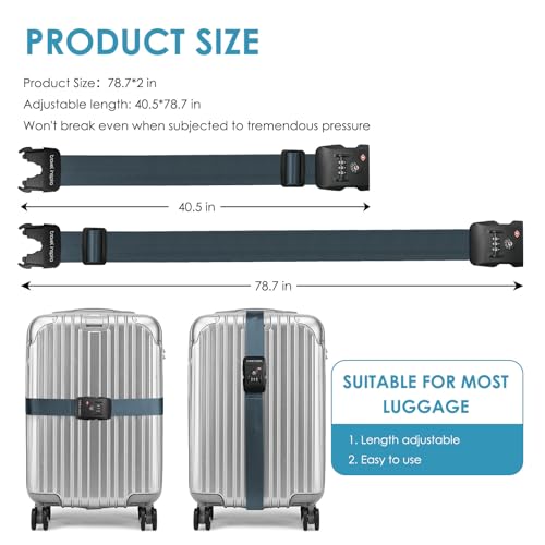 Travel Inspira TSA-Approved Luggage Strap, Heavy-Duty Adjustable Suitcase Belt for 20-28 Inch Travel Bags, Durable Navy Blue Nylon Anti-Theft Protection for Business Travel - color: Navy Blue