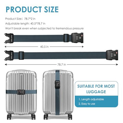 Travel Inspira TSA-Approved Luggage Strap, Heavy-Duty Adjustable Suitcase Belt for 20-28 Inch Travel Bags, Durable Navy Blue Nylon Anti-Theft Protection for Business Travel - color: Navy Blue