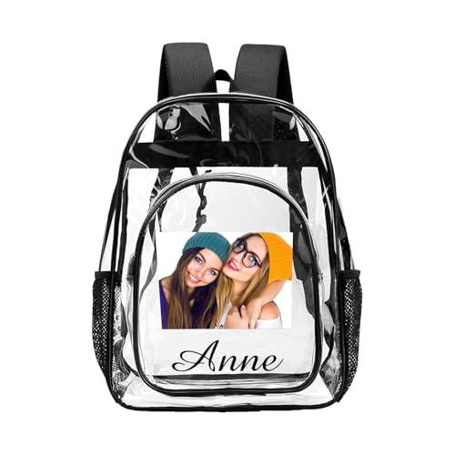 Personalized Clear Backpacks for Kids with Name & photo, Custom Boys Girls Clear Backpack Stadium Approved Heavy Duty Water proof Transparent Backpack with Reinforced Strap for College Workplace - color: O-clear Backpack