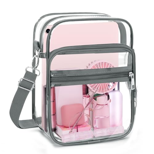 Blvornl Clear Crossbody Bag with Adjustable Shoulder Strap, Stadium Approved PVC Purse Bag, Messenger Bag - color: Grey, size: X-Large