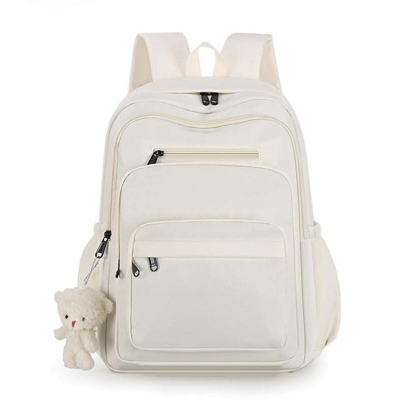 JARKJARD Cute School Backpack for Kids Teen Girls Aesthetic Lightweight Large Capacity Bookbag College Students School Bag Casual Travel Solid Color Daypack（White - color: White