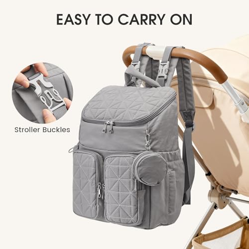 G4Free Diaper Bag Backpack for Moms Dads Travel Baby Bag with Pacifier Case & Insulated Pockets,Grey - color: Grey