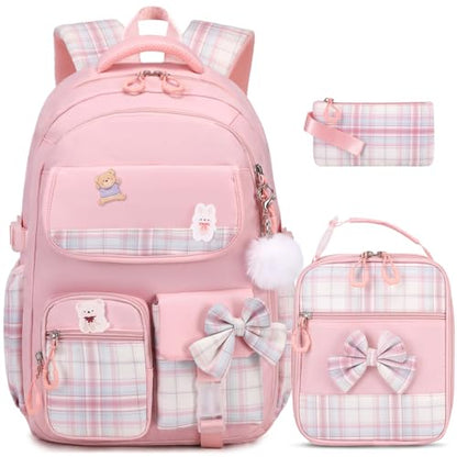 ACESAK Girls Backpack - 3PCS Backpack for Girls Cute School Backpacks for Girls Kindergarten Elementary Preschool Middle Kids School Bags with Lunch Box Pencil Case Set (Pink) - color: Pink