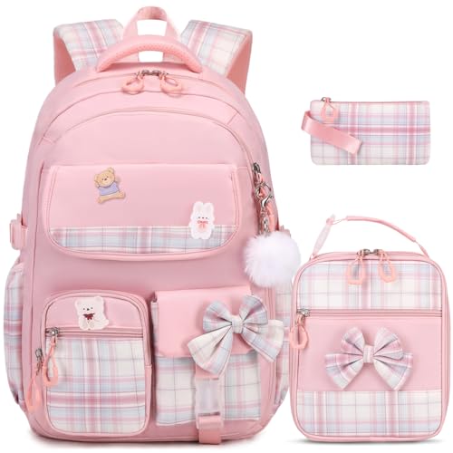 ACESAK Girls Backpack - 3PCS Backpack for Girls Cute School Backpacks for Girls Kindergarten Elementary Preschool Middle Kids School Bags with Lunch Box Pencil Case Set (Pink) - color: Pink