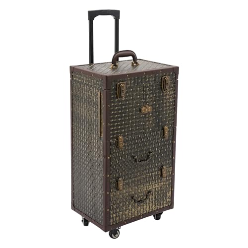 Cosmetic Train Case,Makeup Organizer Travel Case with Multiple Compartments,Rolling Makeup Case,Makeup Train Case,Professional Makeup Case with Wheels for Make-up Artists,55Lbs Load-Bearing - color: Brown