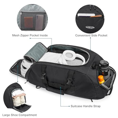 G4Free 40L 3-Way Duffle Bag Backpack Gym Bag for Men Women Sports Duffel Bag with Shoe Compartment Travel Backpack Luggage - color: Black