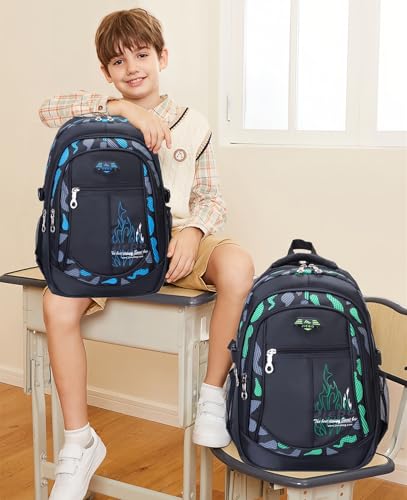 Bansusu 3Pcs Boys Backpack for Kids School Bag with Lunch Bag, Primary Middle School Backpack for Boys Bookbags - color: Style B-3pcs-blue