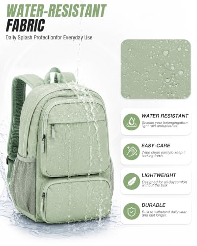 BJLFS Green Cute School Backpack with Laptop Compartment Small Travel Laptop Backpack for Women Men Waterproof College Backpack Simple School Bag for Teens Girls Boys - color: A1-green