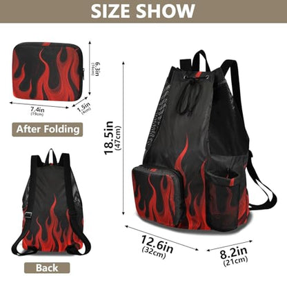 Drawstring Gym Sackpack With Water Bottle Pocket Drawstring Gym Bags For Men Women with Wet Dry Compartments Cool Flame Red