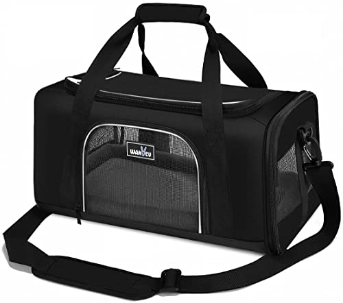 Wakytu TSA Approved Pet Carrier for Small Medium Cats and Dogs | Dog Carrier with Adequate Ventilation | 4 Mesh Windows, 3 Entrance, Locking Safety Zippers, Padded Shoulder Strap, Black - color: 1.0 Black, size: 17.7"L x 11.0"W x 8.3"H