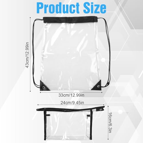 Clear Drawstring Bag 17x13in Transparent Backpack | Clear Bag for Stadium Pvc Men And Women for Baseball Festival Beach Makeup Gym(2, Black)