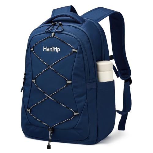 HanTrip Travel Laptop Backpacks for Women Men, Large Work Backpack for Commuter College School Book Bags, Reflective Water Resistant Backpack with Luggage Strap Bottle Pocket Chest Strap, Navy Blue - color: Navy Blue-2