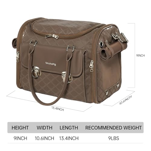 Touchdog Pioneer Light Luxury Pet Carrier Backpack, Airline-Approved Dog Soft-Sided Carriers with High-End Leather & Ventilated Design for Cats, TSA Compliant Pet Travel Carrier (Brown,L13'*W10'*H9')