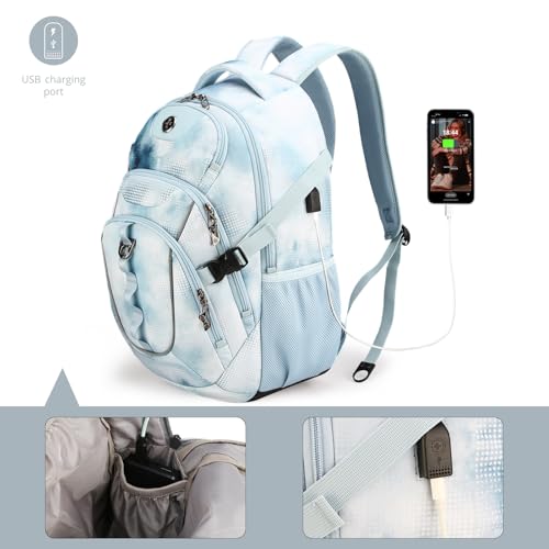 Swissdigital Laptop Backpack with USB Charging Port, Travel Backpack Fits 15.6 inches Computer, 31L Backpack for Men, Polka Blue | SD803-105 - color: Polka Blue