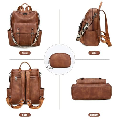 AGLOD Backpack Purse for Women PU Leather Back Packs Designer Ladies Shoulder Bag Fashion Faux Work Travel Handbags - color: Two-toned Brown