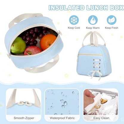 Scothen 3PCS Girls Backpack for School, Kids Backpack for Girls with Lunch Bag Pencil Case, Kids Bookbag Teen Backpacks for Elementary Middle High School (Blue) - color: Blue