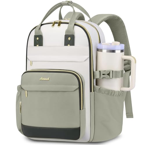 Women Laptop Backpack College Bookbag: 15.6 inch Backpacks with Pouch Pocket for Large Capacity Cup Travel Waterproof Book Bag Anti-theft Casual Work Bookbags for Teacher Nurse Beige Green - color: Beige Green, size: 15.6 Inch