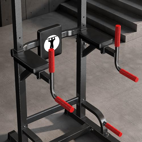 SogesPower Power Tower Pull Up Dip Stand Multi-Function Adjustable Height Workout Equipment Dip Station Fitness Strength Training for Home Gym 330LBS - color: Black