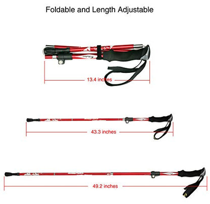 A ALAFEN Aluminum Collapsible Ultralight Travel Trekking Hiking Pole for Men and Women (Fits 5'3" - 6'2") - color: Red