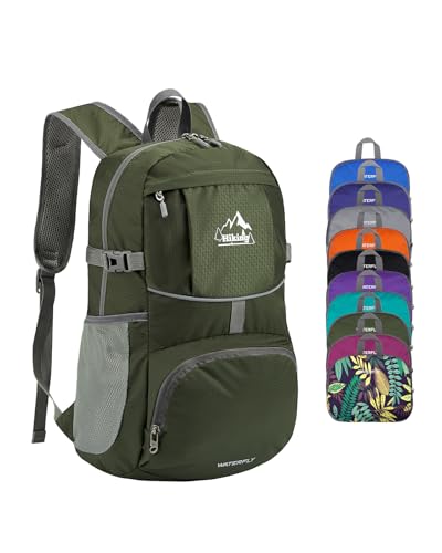 WATERFLY Hiking Packable Daypack Backpack: 25L Ultra Lightweight Day Pack for Women Men - Small Compact Folding Back Pack for Outdoor Sport Cycling Camping Travel Trip - Green - color: H-green, size: 25L