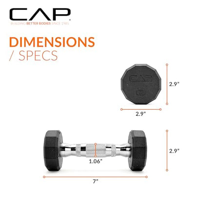 CAP Barbell Coated Hex Dumbbell Weight - Single | 10-120 lbs | Multiple Options - size: 3 lb, style: 12-Sided - Chrome Handle