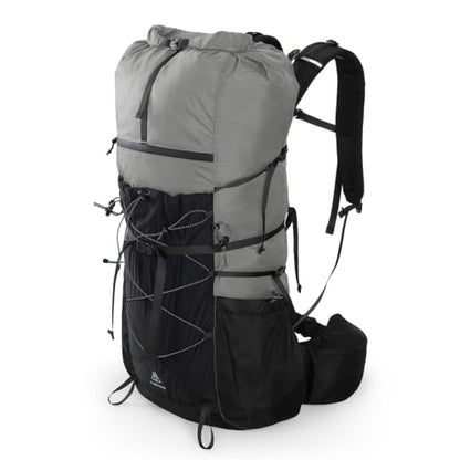 Haimont 40L+15L Roll-Top Backpacking Pack with Rain Cover, Grey | Expandable 55L, Hip Belt Support, Sleeping Pad Carry, Pole Attachments, YKK & Duraflex - color: Grey