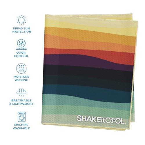 SHAKEitCOOL Extended Size Cooling Towel – Be Cool in Style - Heat Relief, Soft, Lightweight, Sun Protection, Easy Clean - Perfect for Biking, Hiking, Running, Yoga, Golf, Gardening - Sunset Wave M - color: Sunset Wave