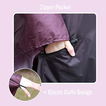 SaphiRose Unisex Rain Poncho Waterproof Raincoat Hooded for Adults Women with Pockets - color: Gradient Dark Purple