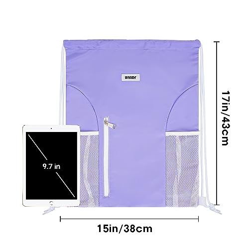 WANDF Drawstring Backpack Sports Gym Sackpack with Mesh Pockets Water Resistant String Bag for Women Men (Purple) - color: Purple