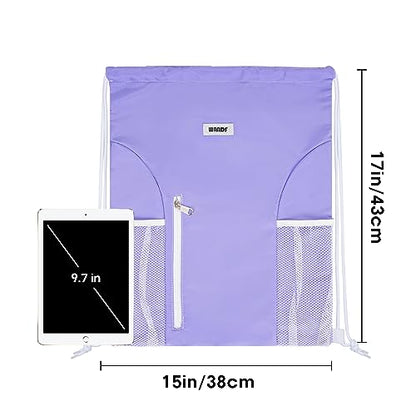 WANDF Drawstring Backpack Sports Gym Sackpack with Mesh Pockets Water Resistant String Bag for Women Men (Purple) - color: Purple