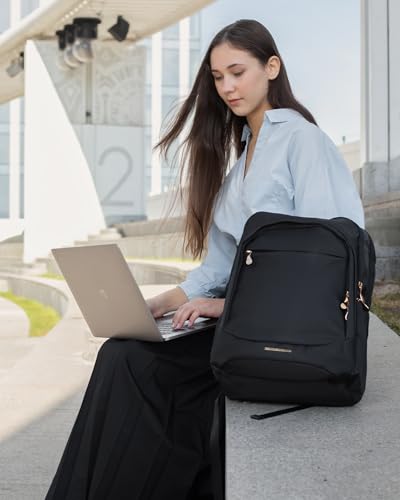 LIGHT FLIGHT Travel Backpack for Women, 15.6 Inch, Black | Laptop Backpack, USB Charging Hole, Water Resistant, Large Capacity, College Bookbag - color: Black, size: 15.6 Inch without Wheels