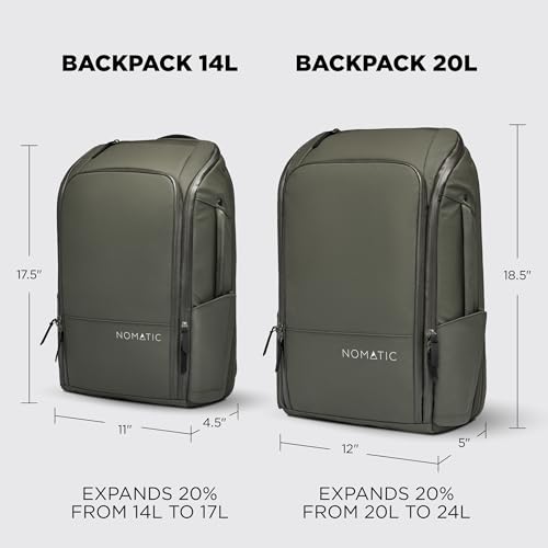 NOMATIC Backpack- Travel Carry On Backpack - Laptop Bag 20L - Water Resistant Travel Backpack - Traveling Carry On Backpack for Women and Men- Business Backpack - Personal Item Bag - color: Olive, size: 20L