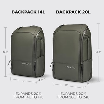 NOMATIC Backpack- Travel Carry On Backpack - Laptop Bag 20L - Water Resistant Travel Backpack - Traveling Carry On Backpack for Women and Men- Business Backpack - Personal Item Bag - color: Olive, size: 20L