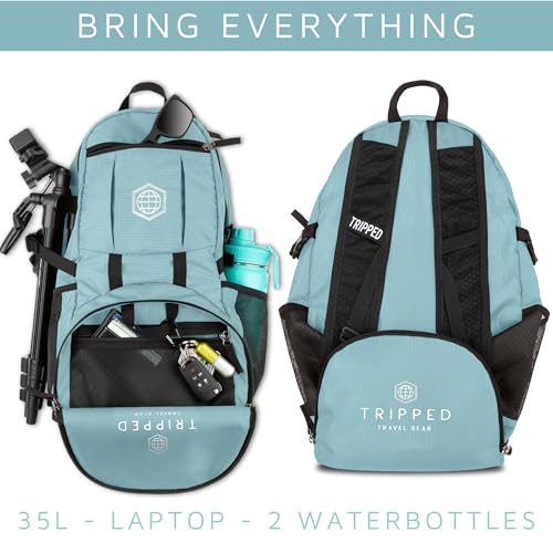 Travel Backpack- Foldable Collapsible Lightweight Backpack for Travel (Teal) 35 liters - color: Teal